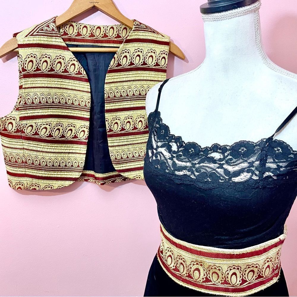 Vintage 70s Velvet High Rise Wide Leg Trousers & Bolero Vest Set